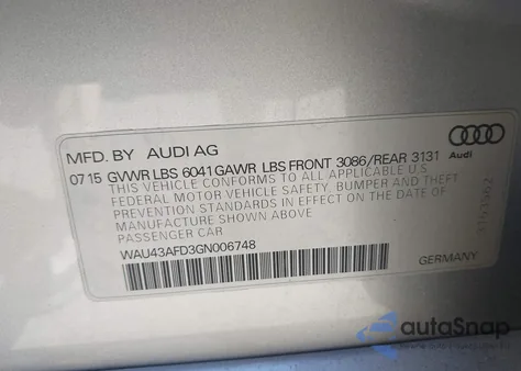 2016 Audi A8 L 4.0T Sport from USA, damaged, VIN WAU43AFD3GN006748